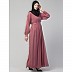 Designer pleated abaya with pearl work belts - Puce Pink